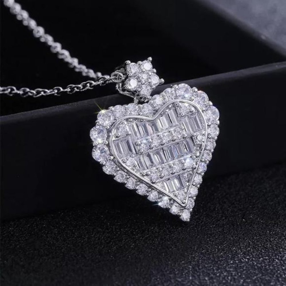 NEW 925 STERLING SILVER DIAMOND PENDANT NECKLACE, NICE NECKLACE, CUTE NECKLACE